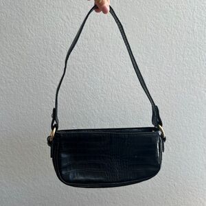 ASOS Y2K Inspired Black Crocodile Pleather Shoulder Handbag